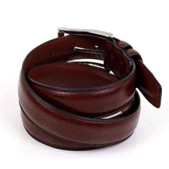 Classic BROWN GENUINE LEATHER 1.25"Wd STITCHED DRESS MEN'S BELT Sz 36-38 (A57 - Picture 4 of 13